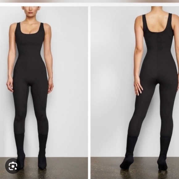 SKIMS Pants - SKIMS All in One Onyx Black Shine Square Neck Onesie Jumpsuit